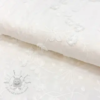 Bomullstyg EMBROIDERY Catchy leaves off white