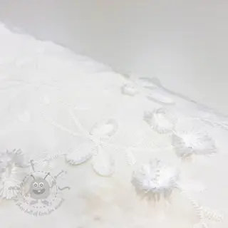Bomullstyg EMBROIDERY Catchy leaves off white