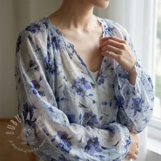 Bomullstyg med inblandning av EMBROIDERY Rose blue