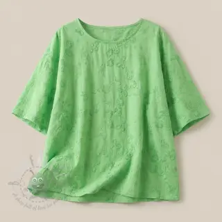 Bomullstyg EMBROIDERY Catchy leaves green