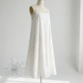 Bomullstyg EMBROIDERY Catchy leaves off white