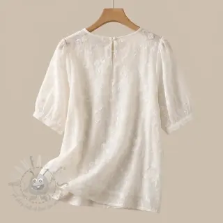 Bomullstyg EMBROIDERY Catchy leaves off white