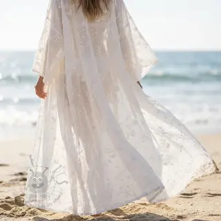 Bomullstyg EMBROIDERY Catchy leaves off white