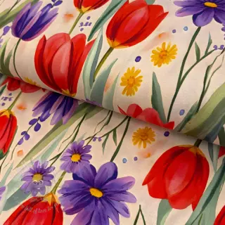Jersey VISCOSE LYCRA HEAVY Tulips design Och