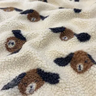 Kappmaterial TEDDY JACQUARD Dogs brown