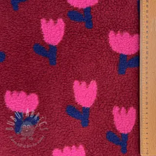 Kappmaterial TEDDY JACQUARD Tulips dark red