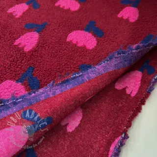Kappmaterial TEDDY JACQUARD Tulips dark red