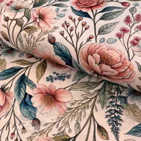Viskos med lin Floral design D