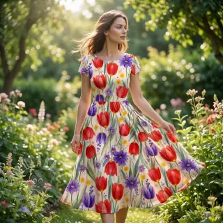 Jersey VISCOSE LYCRA HEAVY Tulips design Och