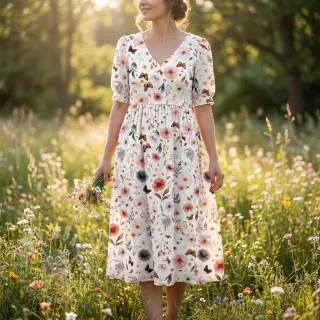 Viskos med lin Flower sea design D