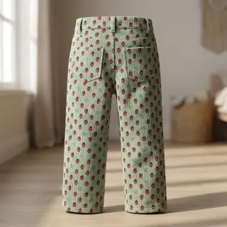 Menčester STRETCH Little strawberries old green