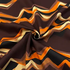 Bavlnená látka SATIN Abstract waves dark brown