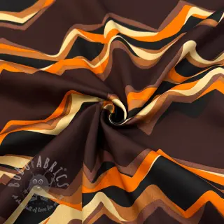 Bomullstyg SATIN Abstract waves dark brown