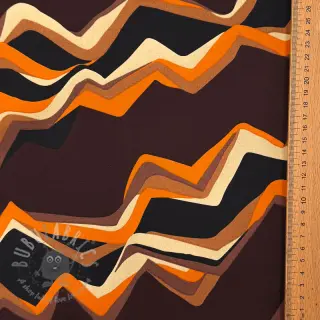 Bomullstyg SATIN Abstract waves dark brown