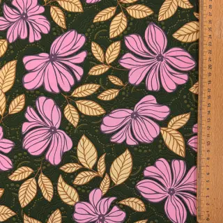 Bavlnená látka SATIN Autumn flowers dark green