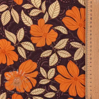 Bomullstyg SATIN Autumn flowers dark brown