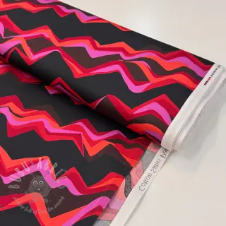 Bomullstyg SATIN Abstract waves dark red