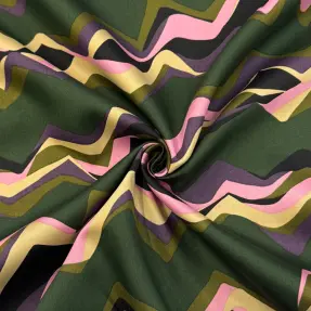 Bavlnená látka SATIN Abstract waves dark green