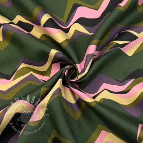 Bomullstyg SATIN Abstract waves dark green