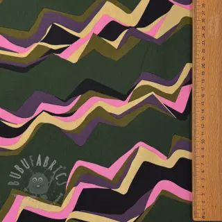 Bomullstyg SATIN Abstract waves dark green
