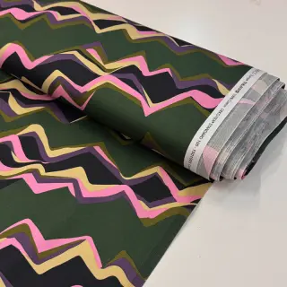 Bavlnená látka SATIN Abstract waves dark green