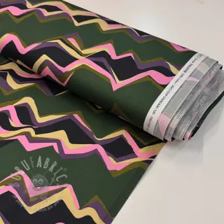 Bomullstyg SATIN Abstract waves dark green
