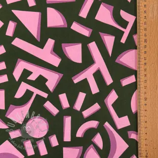 Bomullstyg SATIN Geometric dark green