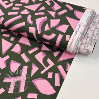 Bomullstyg SATIN Geometric dark green