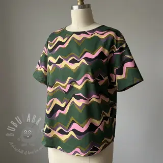 Bomullstyg SATIN Abstract waves dark green