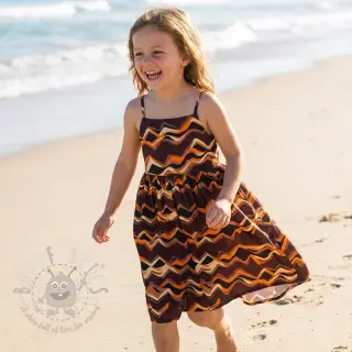 Bomullstyg SATIN Abstract waves dark brown
