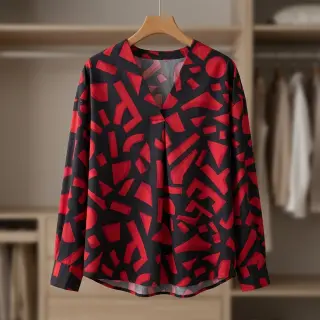 Bavlnená látka SATIN Geometric dark red