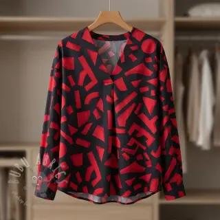 Bomullstyg SATIN Geometric dark red
