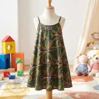 Bomullstyg SATIN Abstract dark green