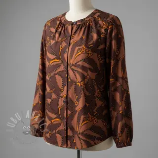 Bomullstyg SATIN Abstract dark brown