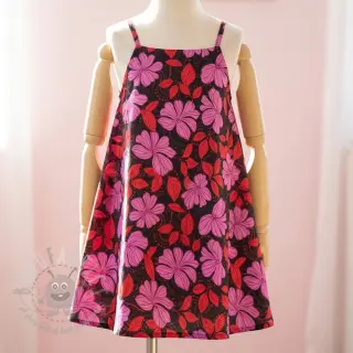Bomullstyg SATIN Autumn flowers dark red
