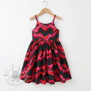 Bomullstyg SATIN Abstract waves dark red