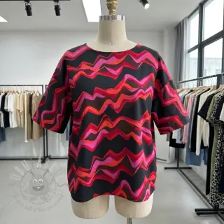 Bomullstyg SATIN Abstract waves dark red