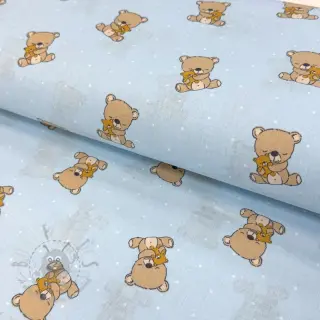 Bomullstyg Sweet bear light blue ORGANIC