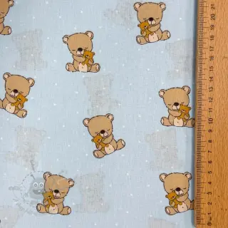 Bomullstyg Sweet bear light blue ORGANIC