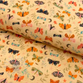 Dubbelgasväv/muslin Butterflies soft yellow digital print