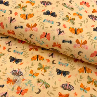 Dubbelgasväv/muslin Butterflies soft yellow digital print