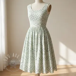 Bomullstyg EMBROIDERY Lilian mint