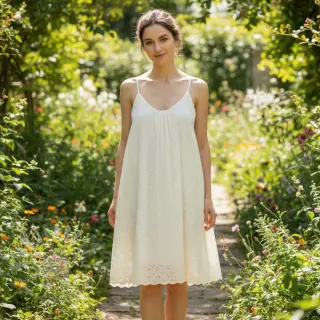 Bomullstyg EMBROIDERY Rosemary white