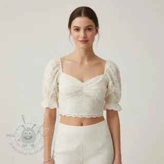 Bomullstyg EMBROIDERY Rosemary white
