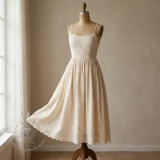 Bomullstyg EMBROIDERY Rosemary off white