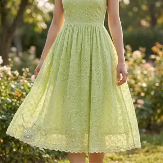 Bomullstyg EMBROIDERY Rosemary lime