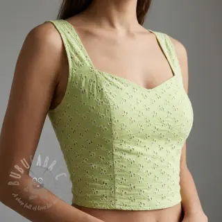 Bomullstyg EMBROIDERY Rosemary lime