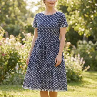 Bomullstyg EMBROIDERY Rosemary navy