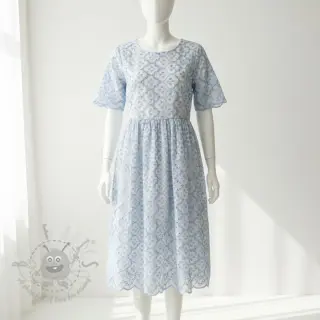 Bomullstyg EMBROIDERY Lilian blue