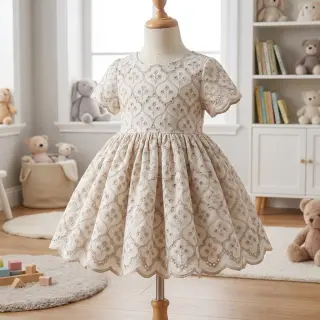Bavlnená látka EMBROIDERY Lilian natural